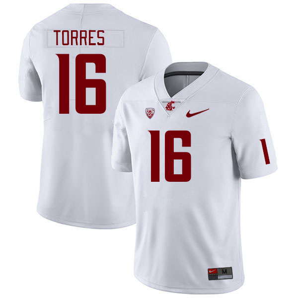 Men #16 Ethan Torres Washington State Cougars College Football Jerseys Stitched Sale-White - Click Image to Close